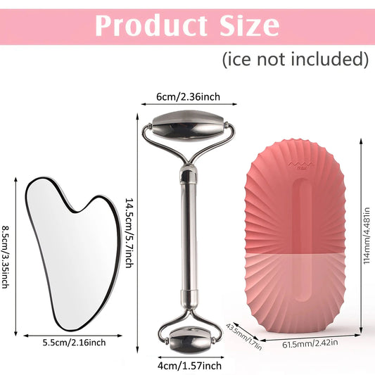 Ensemble de rouleaux de glace pour soins de la peau du visage, rouleau Facial en acier inoxydable Gua Sha, outil pour le visage, rouleau de Massage du visage, Cube de moule