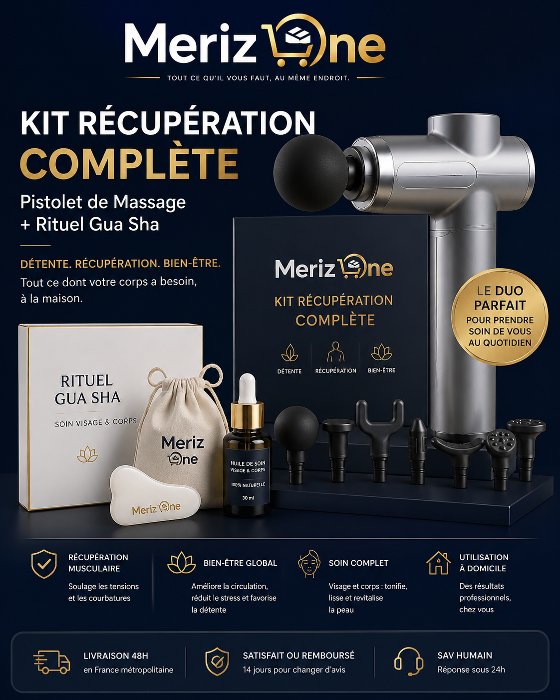 Kit Récupération Complète — Pistolet de Massage + Rituel Gua Sha