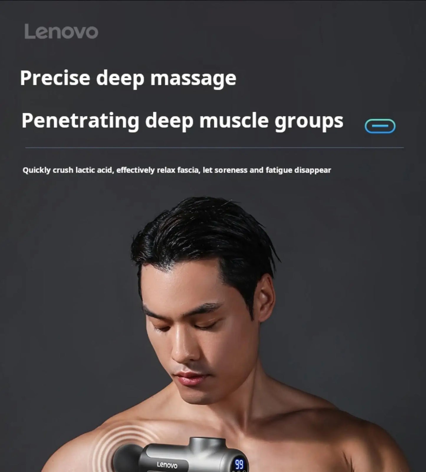 Lenovo – pistolet Fascia de marque, soulage en profondeur les douleurs musculaires, équipement de Fitness et de Relaxation, écran tactile LED, 8 têtes de Massage, cadeaux