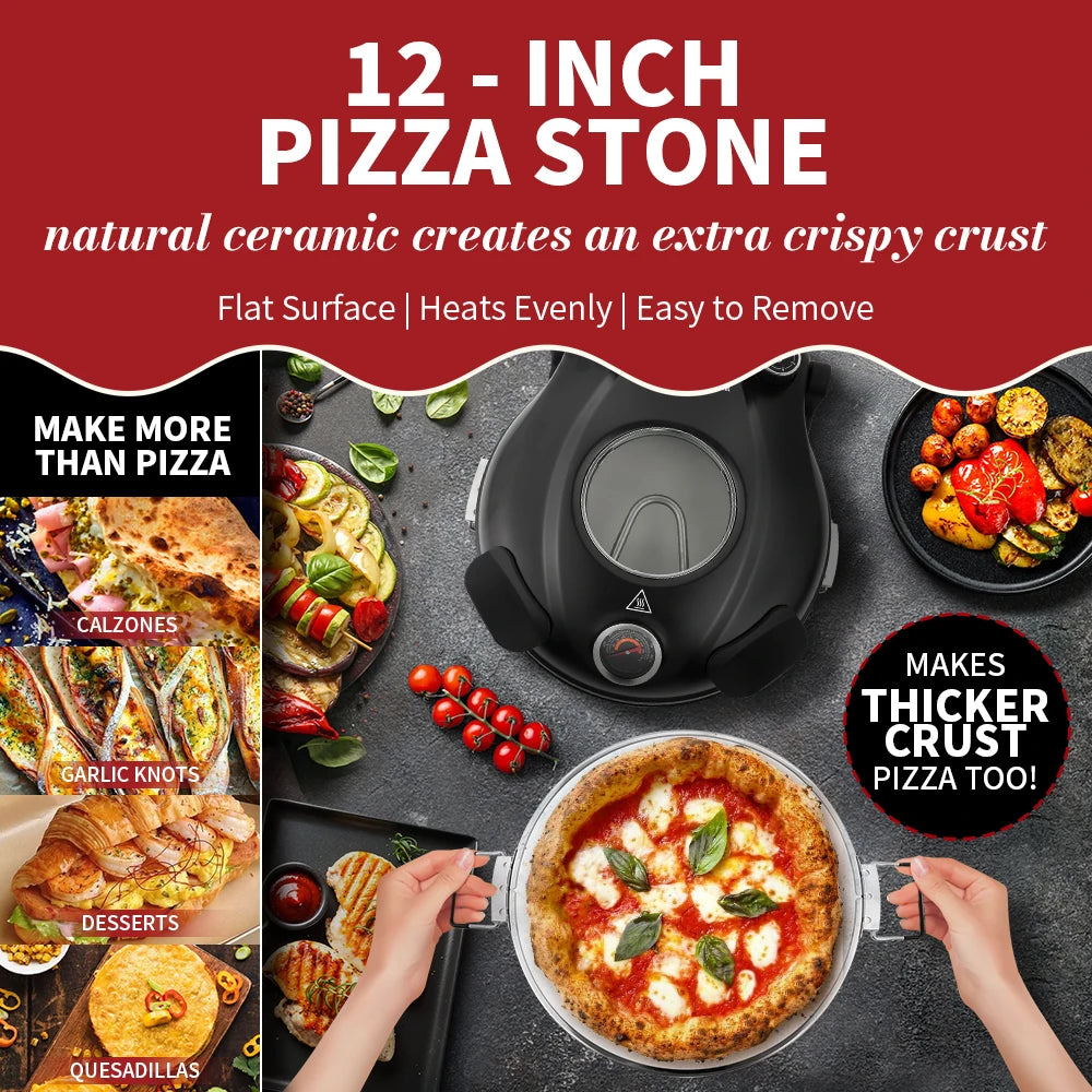 Machine à pizza électrique Klaif 420 ℃   Four à pizza 12 pouces 1200W avec 5 niveaux de température séparés, plaque en pierre résistante aux flammes, cuisson en 10 minutes