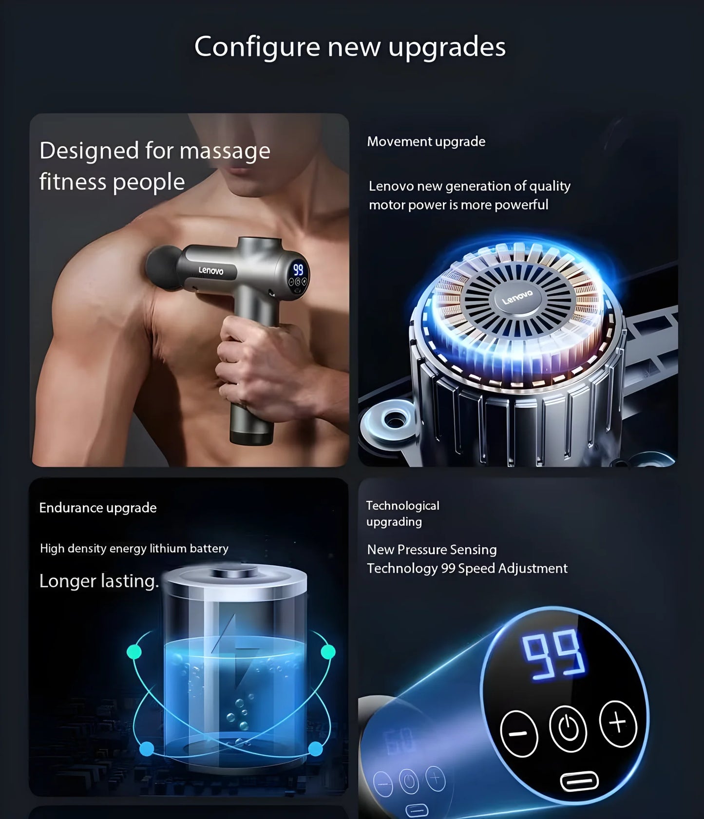 Lenovo – pistolet Fascia de marque, soulage en profondeur les douleurs musculaires, équipement de Fitness et de Relaxation, écran tactile LED, 8 têtes de Massage, cadeaux