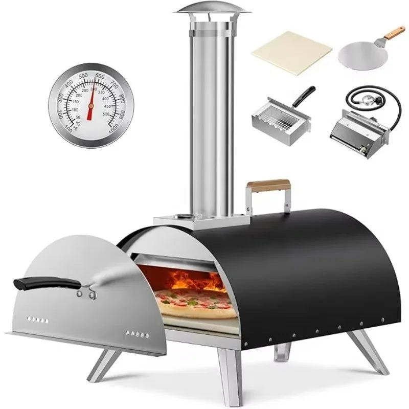 Four à Pizza extérieur de sortie 2025, four de Camping de Construction en fer, bois à gaz, Portable autoportant avec spectacle de température