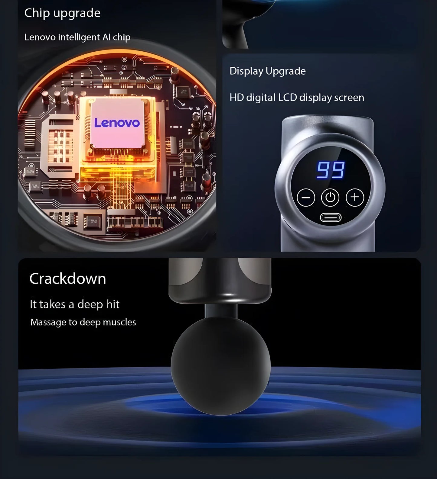 Lenovo – pistolet Fascia de marque, soulage en profondeur les douleurs musculaires, équipement de Fitness et de Relaxation, écran tactile LED, 8 têtes de Massage, cadeaux