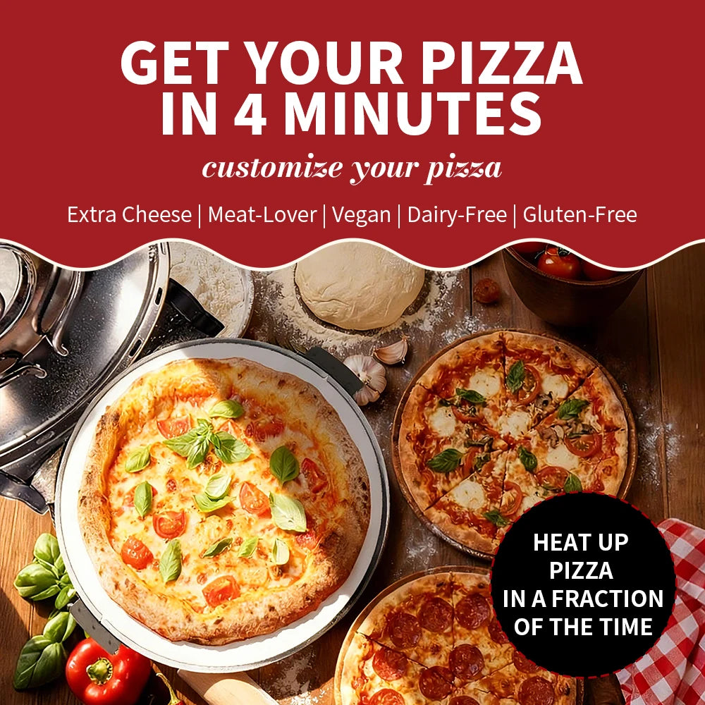 Machine à pizza électrique Klaif 420 ℃   Four à pizza 12 pouces 1200W avec 5 niveaux de température séparés, plaque en pierre résistante aux flammes, cuisson en 10 minutes
